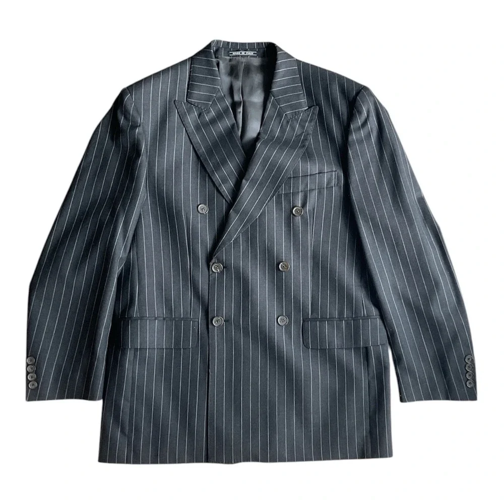 Vintage Angelico Made In Italy Double Breasted Wool Pinstripe Blazer Mens 40R